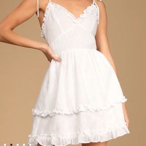 LuLus Ever So Angelic White Burnout Floral Tie-Strap Mini Dress